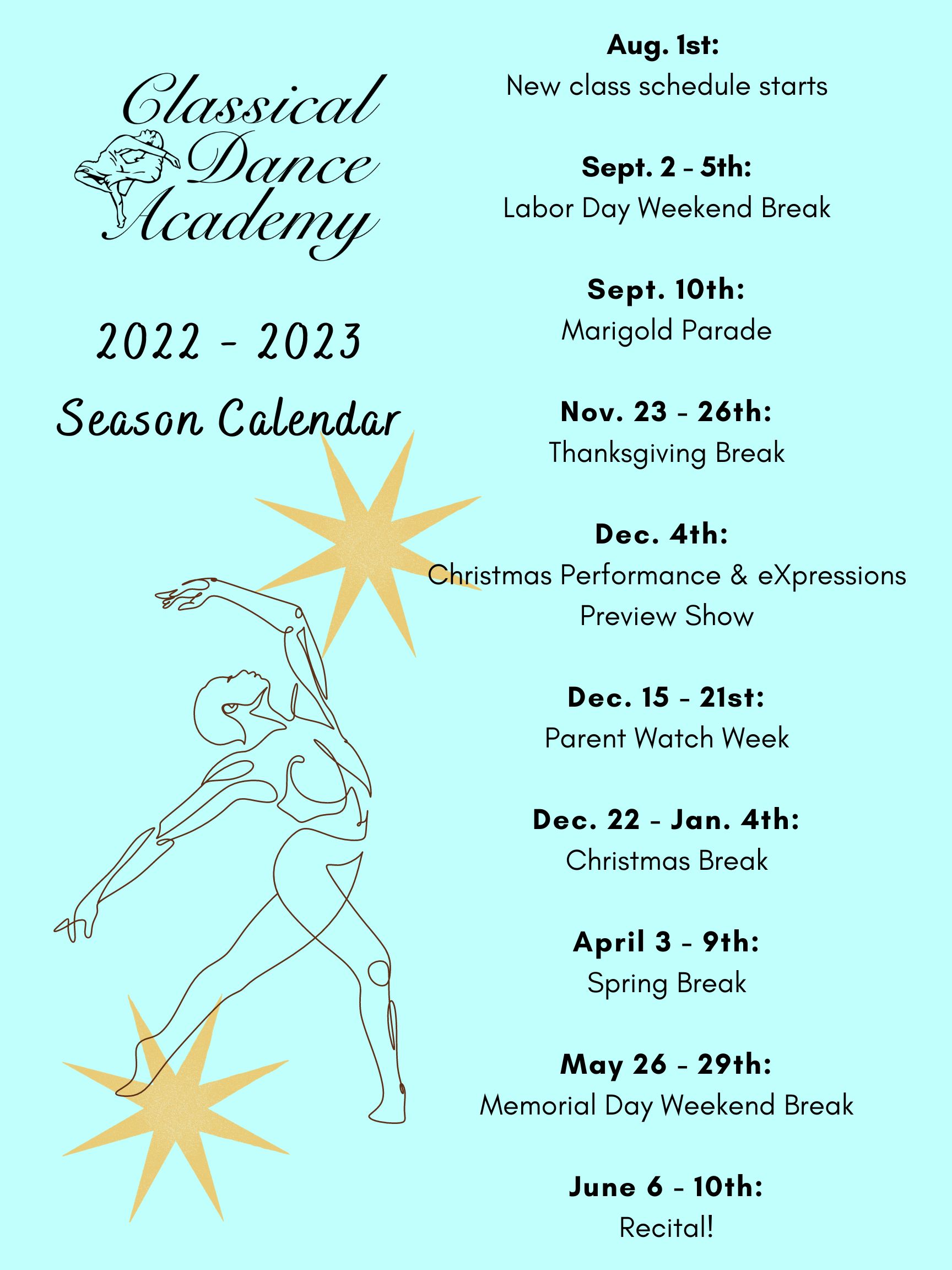 CDA 2022-23 Class Schedule